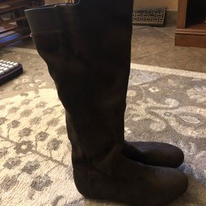 Brown suede knee high boots
